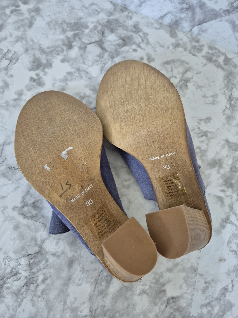 Fabianelli Italy Blue Suede Peep Toe Heeled Mules 7.5 - Picture 10 of 11